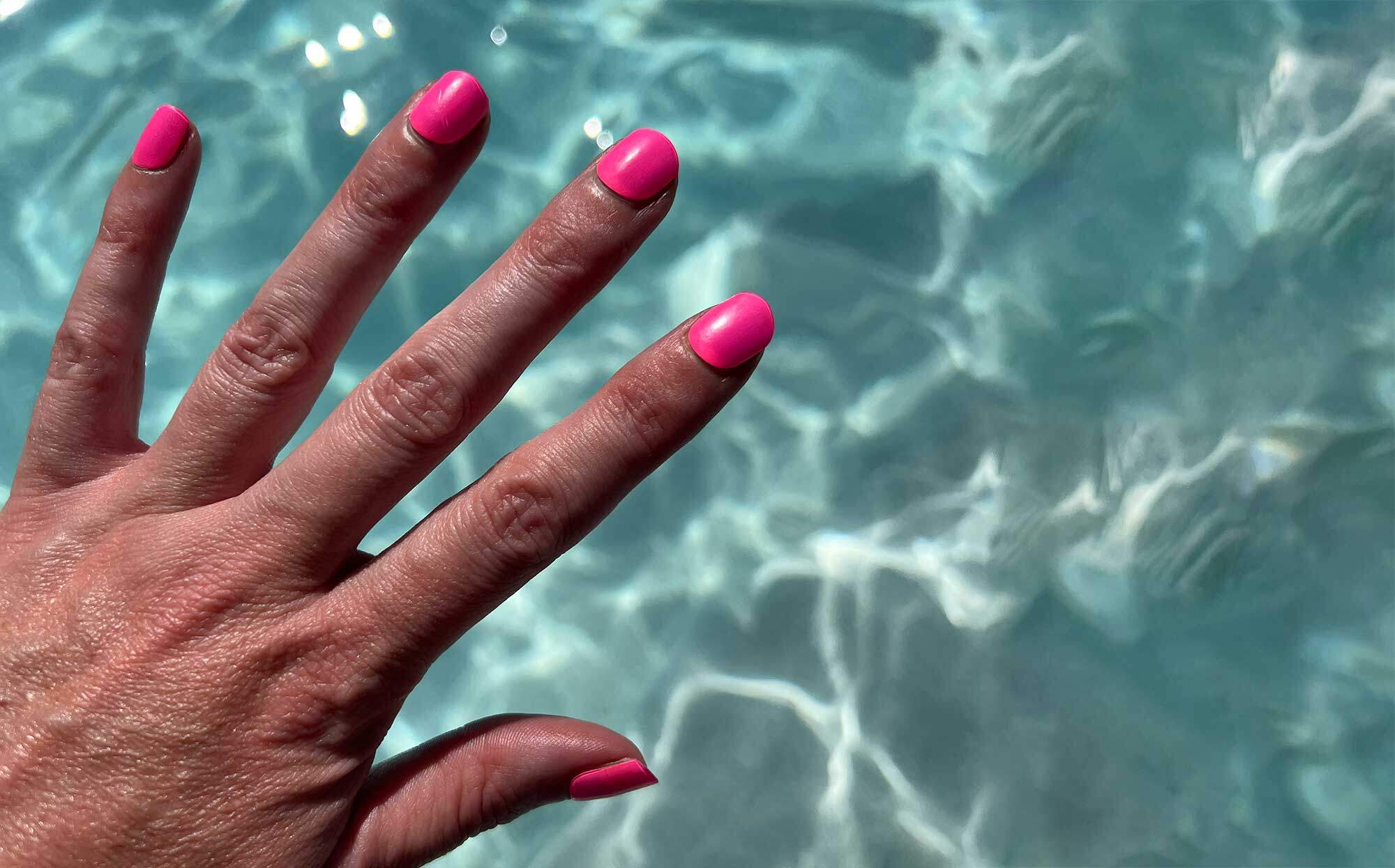 semi-cured gel nails barbie colour by the pool
