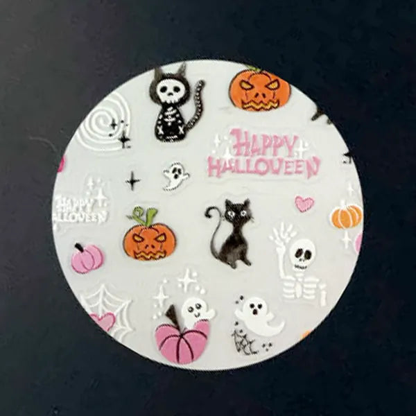 Black Cat Club Halloween nail decal sheet with black cats, ghosts and pumpkins