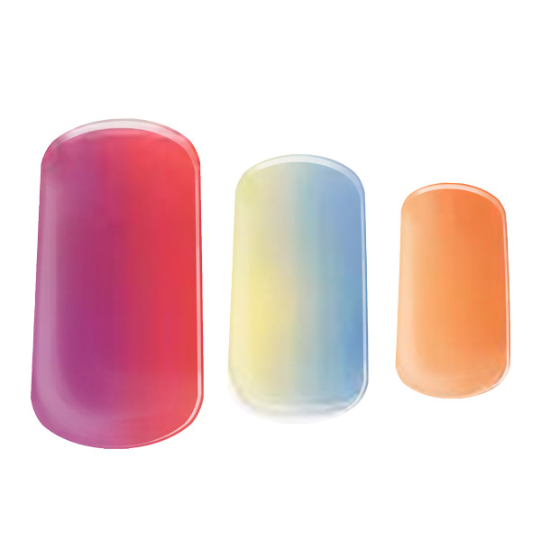 rainbow gradient Semi-cured gel nails feature an image showing 3 sizes snapshot on white background