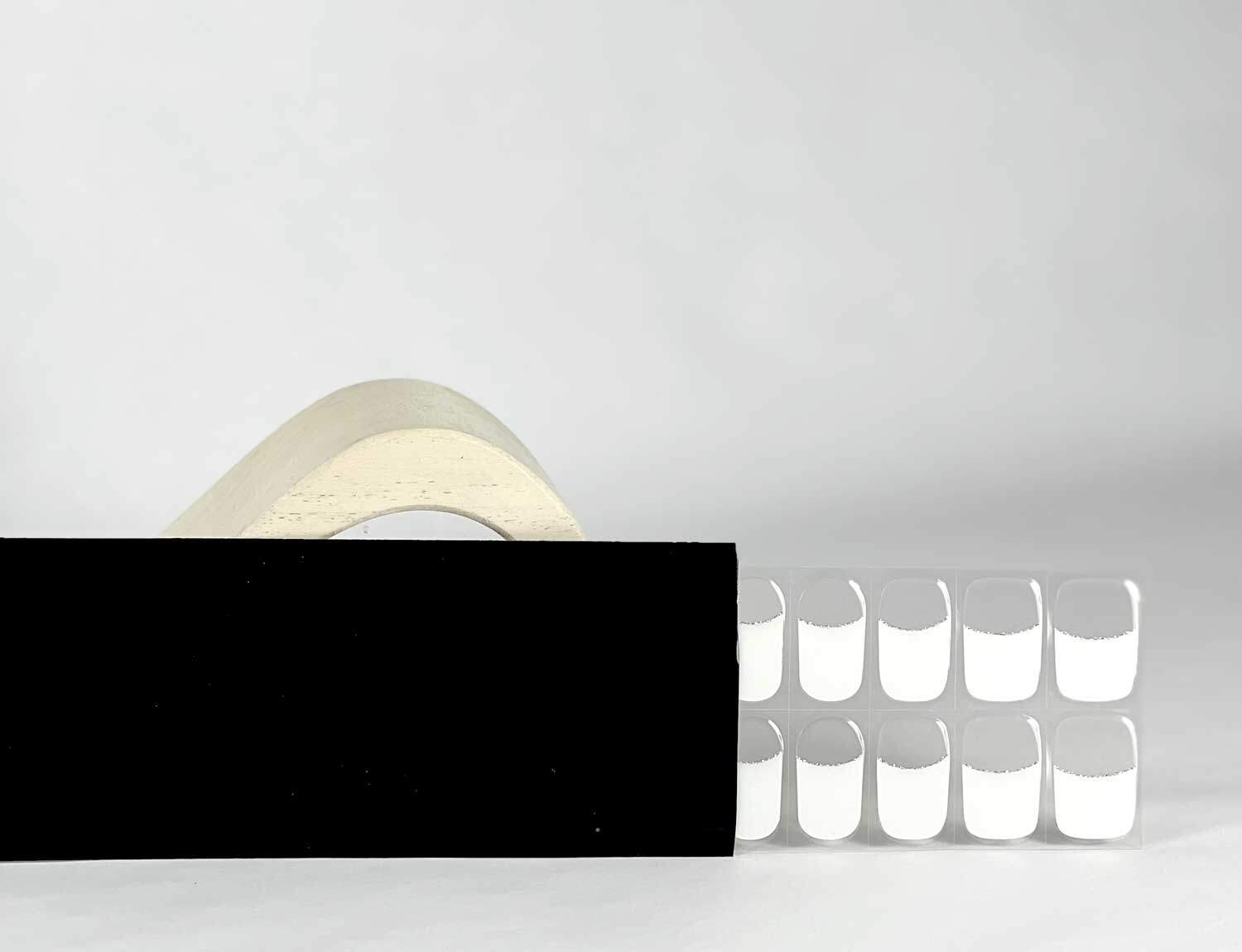 French white silver semi-cured gel nails in black light sensitive strip