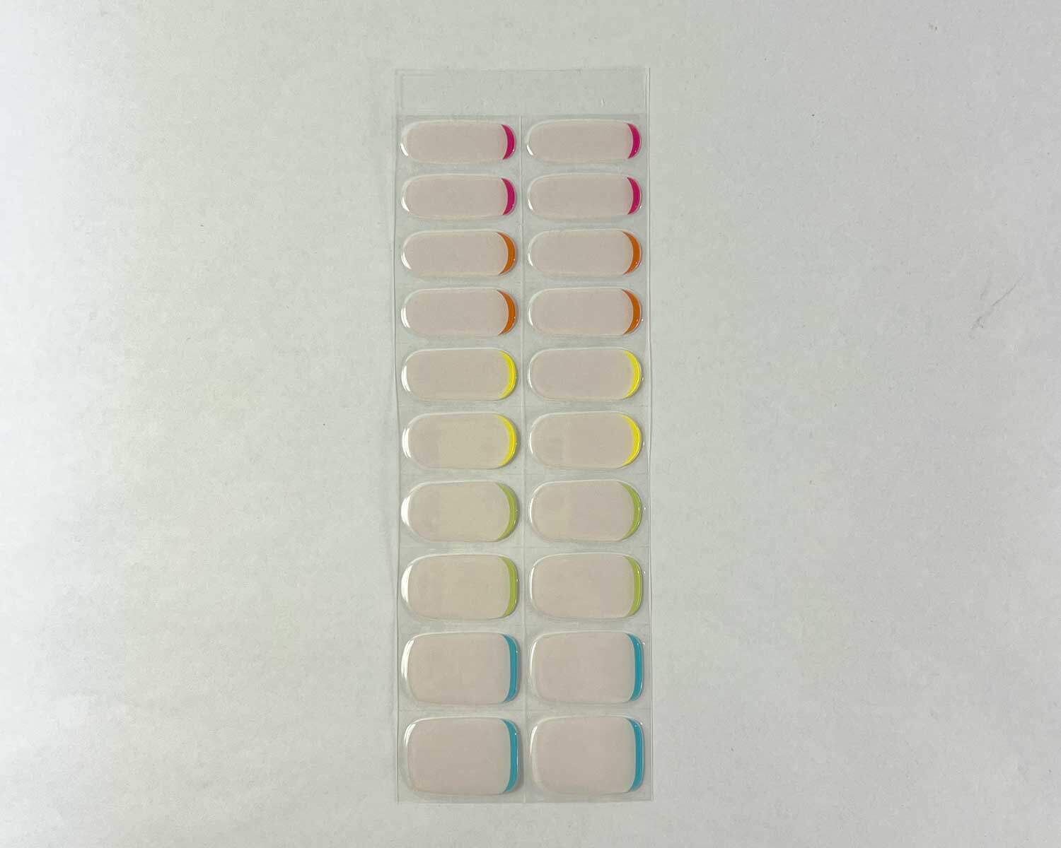 hidden-rainbow-semi-cured-gel-nail-strip Hidden Rainbow silver semi-cured gel nails strip showing 20 pieces with 10 different sizes on white background