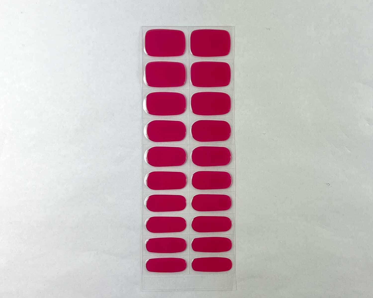 Lipstick love pink semi-cured gel nails strip showing 20 pieces with 10 different sizes on white background