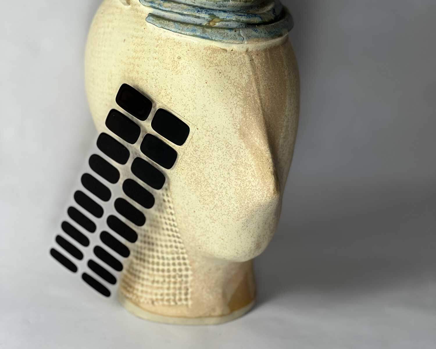 night-black-semi-cured-nails-mock Night black semi-cured gel nails in mockup to show product against textured ceramic head with la-bek uv lamp in the background