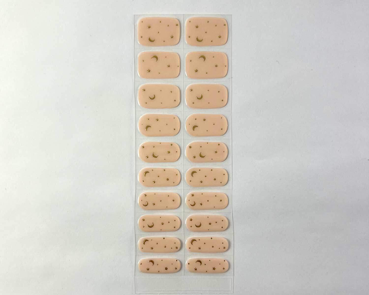 moon child semi cured gel nails strip showing 20 pieces with 10 different sizes on white background