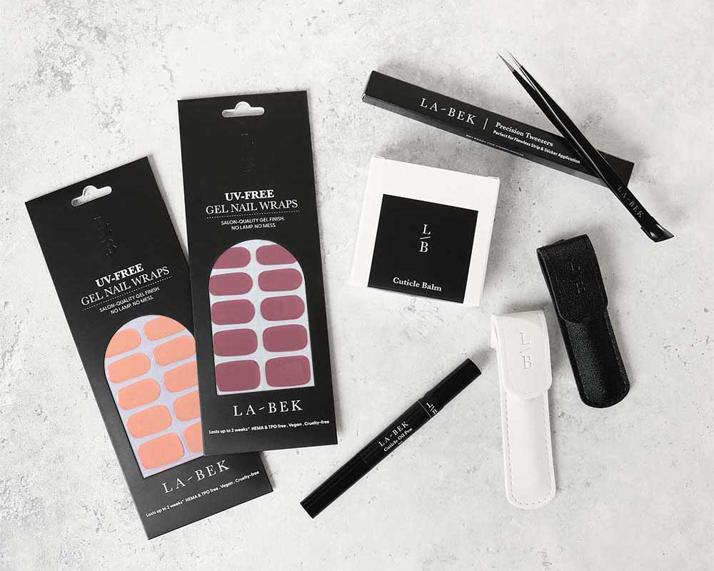 Sunset Dreams Premium Starter Kit with UV-free gel wraps, lamp, tweezers and tools