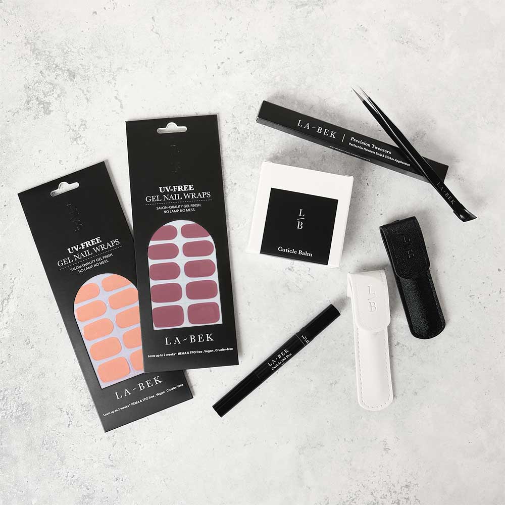 Sunset Dreams Premium Starter Kit with UV-free gel wraps, lamp, tweezers and tools